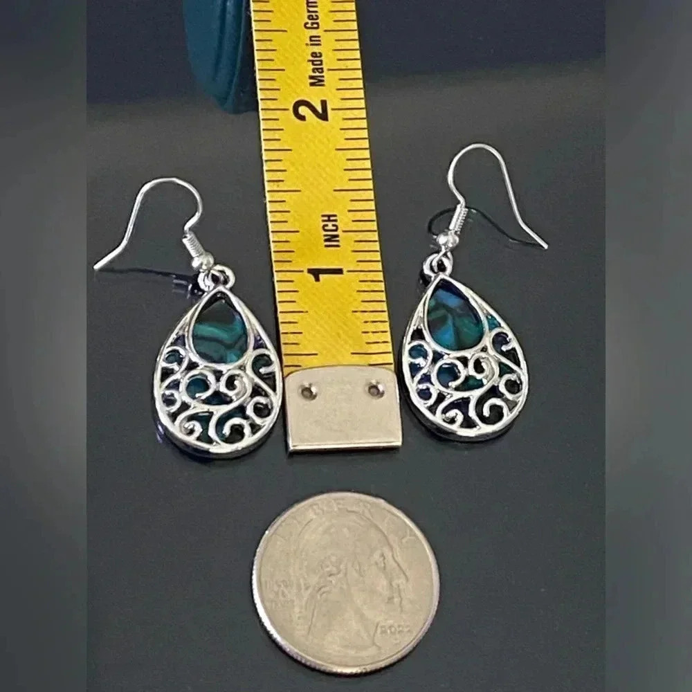 Beautiful Abalone Silver Tone Celtic Knot Drop Earrings C - Picture 2 of 2